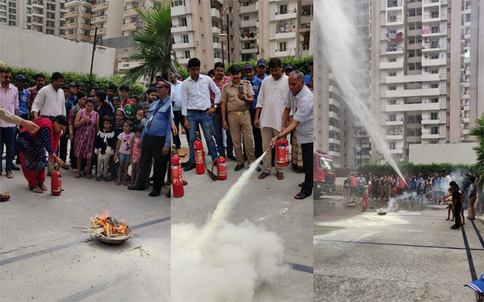 ग्रेटर नोएडा वेस्ट की दिव्यांश फ़्लोरा सोसायटी में फायर का मॉकड्रिल हुआ